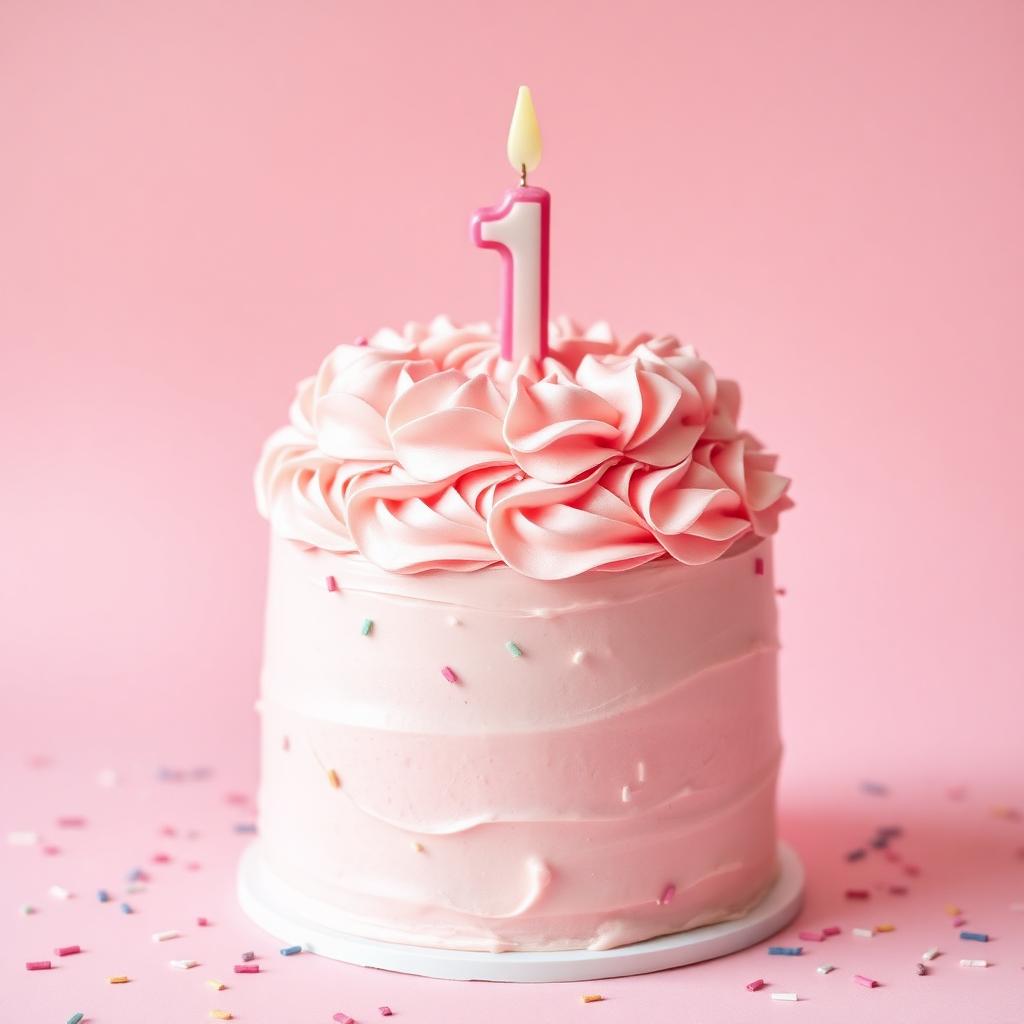 Pink birthday cake with candle