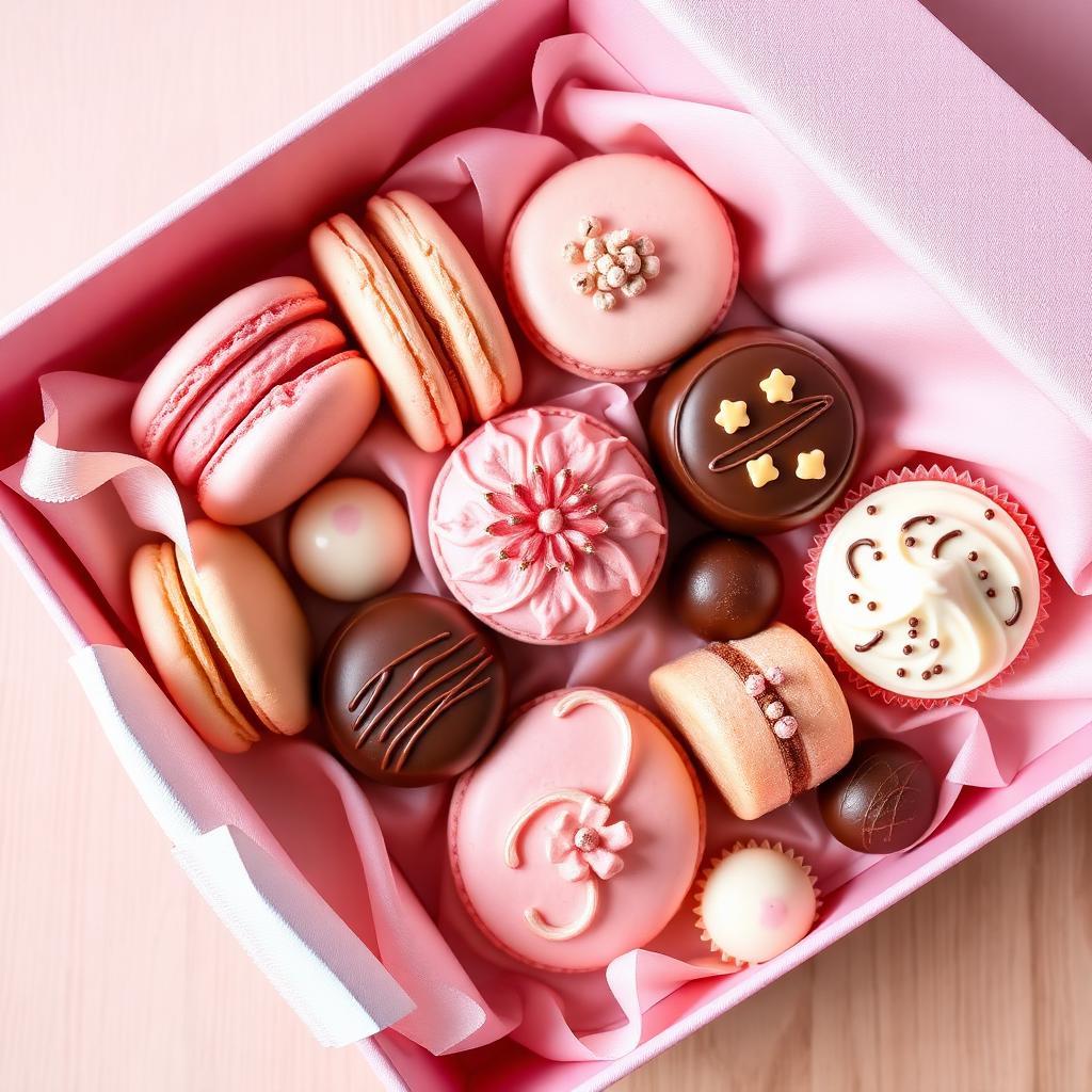 Luxury dessert box with macarons and truffles