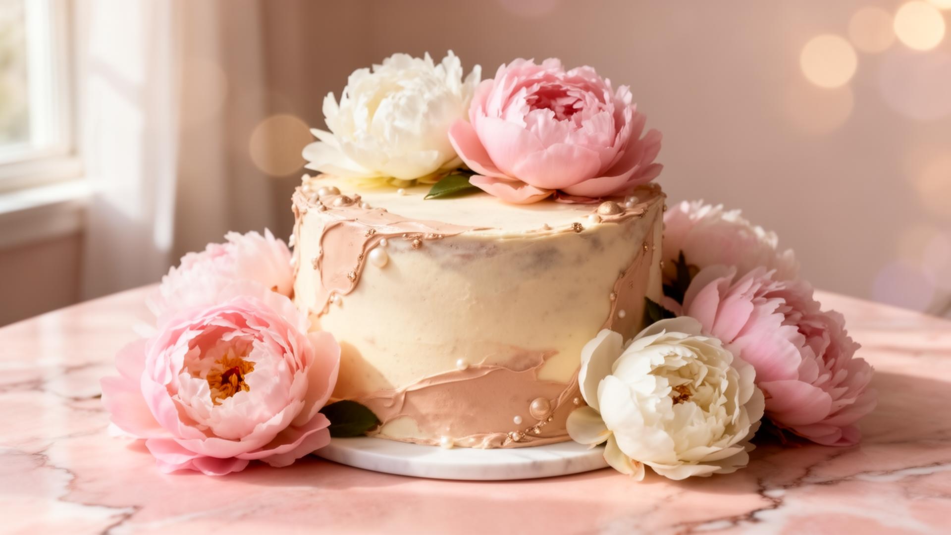 Elegant custom cake with peonies — Mihaela Sweet Treats Coventry