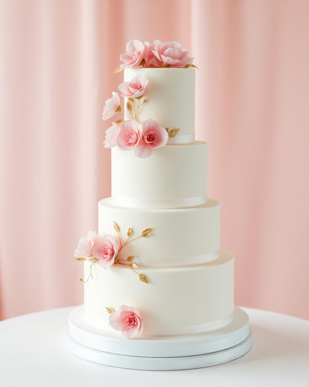 Tiered wedding cake with sugar flowers